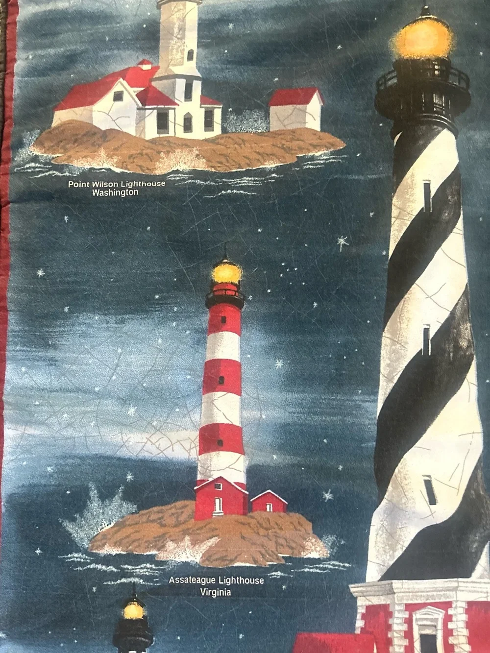 Springs Industries Nautical Lighthouse Wall Tapestry 36x25.5 Dark Blue Base Red